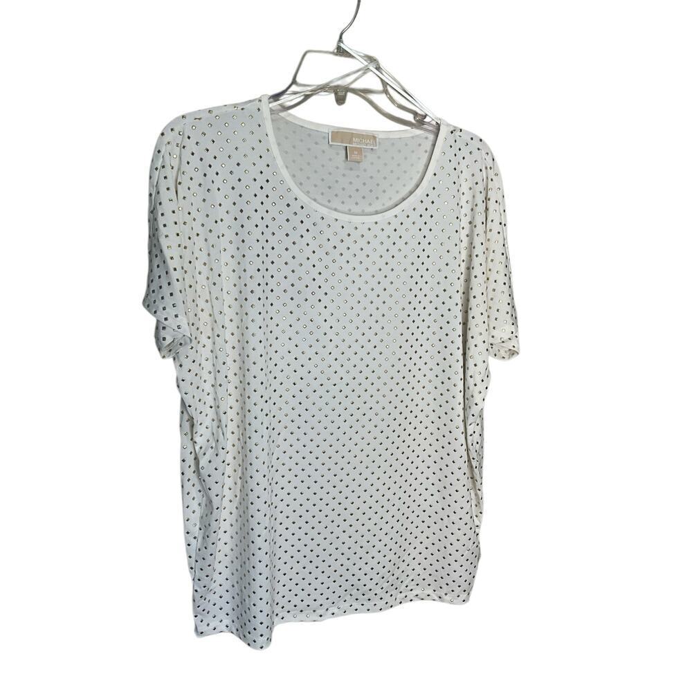 Micheal Kors Studded Top Dolman Short Sleeves Jursey Pullover White Size M NEW